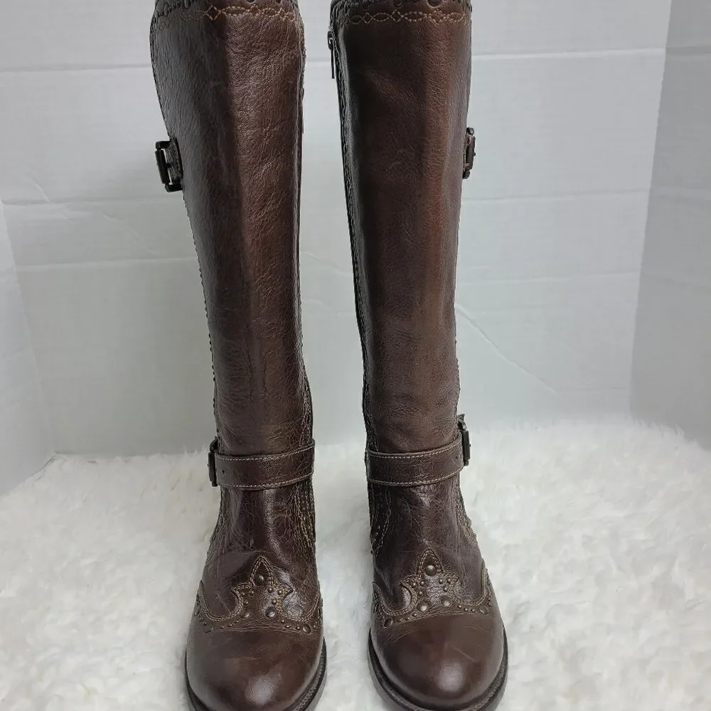 Black Star Women's Boots Size 8.5 Brown Leather Studded Zipper Western Cowboy